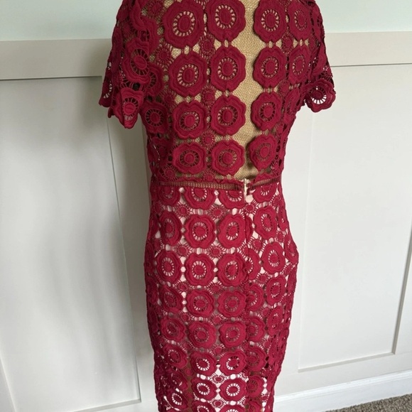 Just Me Women's Red Crochet Lace Cutout Midi Dress  Size Large Formal Cocktail - Picture 6 of 10